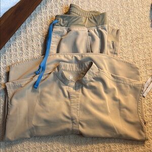 Figs Beige Scrub Set with Blue Accent